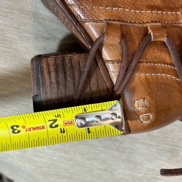 BED STU Sz 6.5 Blaire Stacked Heel Zipper Lace Up Back Ankle Booties Tan Rustic - Picture 10 of 14